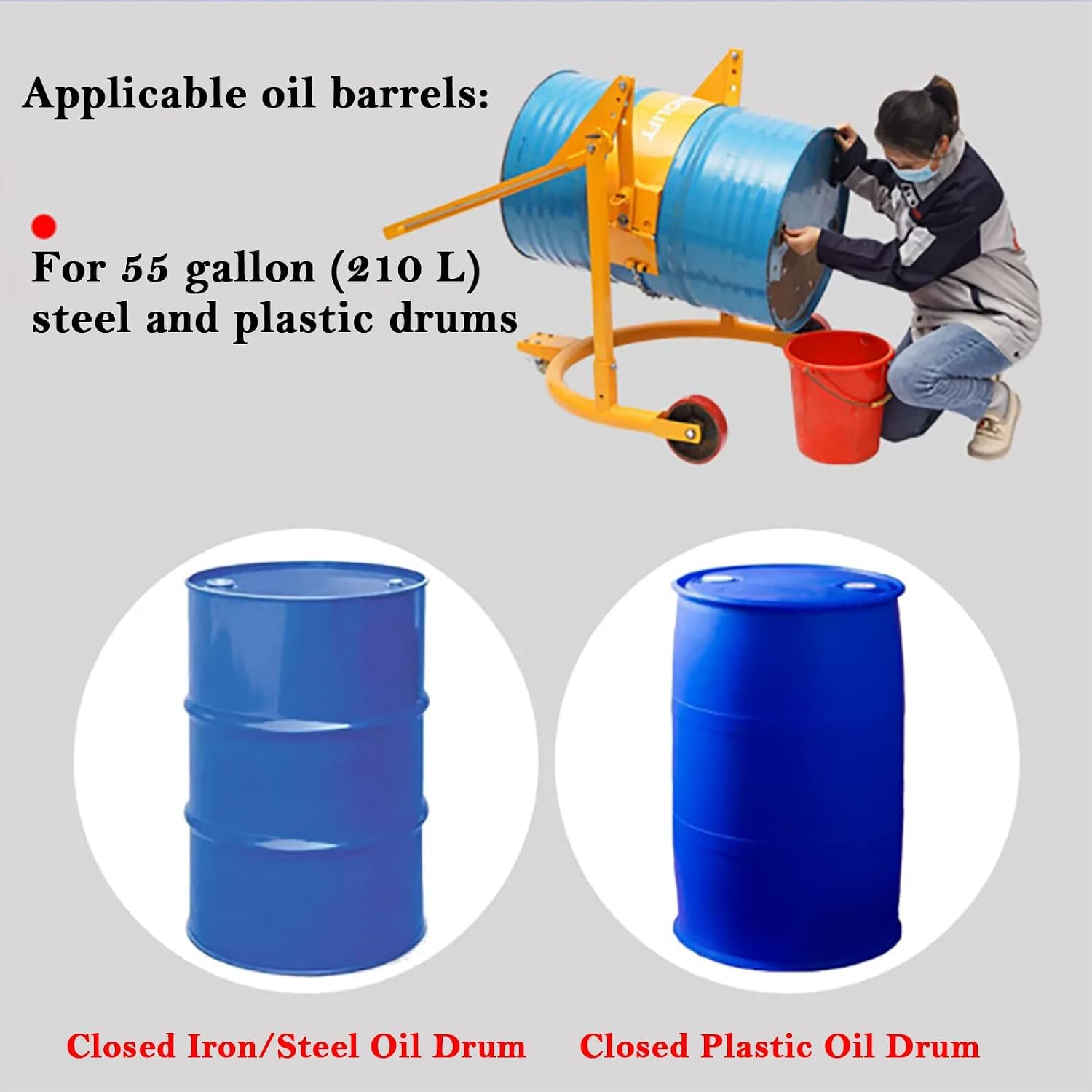 Sollevatore Manuale Per Fusti In Acciaio, Portata 300 Kg (660 Libbre), Funzione Di Sollevamento/movimentazione/rotazione/svuotamento Olio In Ununica Operazione, Adatto Per Fusti In Acciaio E In