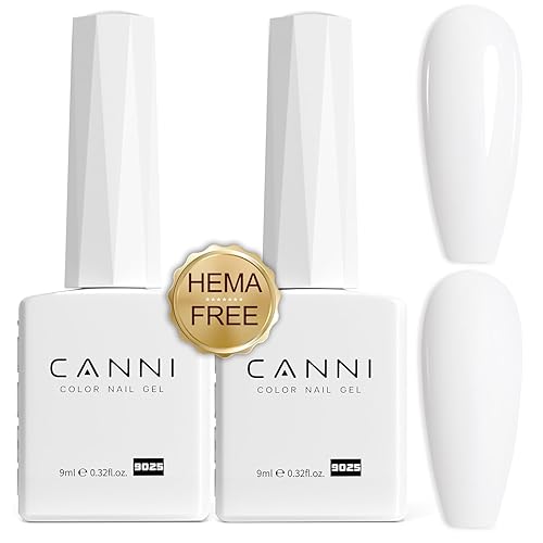 CANNI Juego de 2 esmaltes de uñas de gel blanco sin hema, kit de esmalte de gel blanco, kit de manicura de gel LED para remojar, bricolaje en casa,