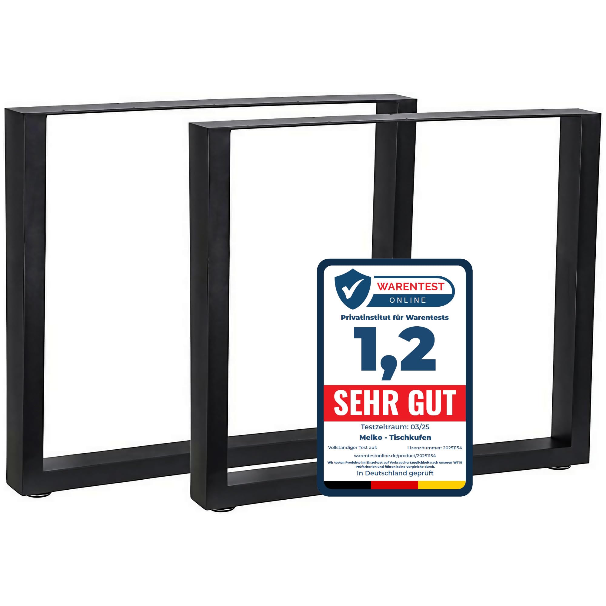 Melko Lot de 2 patins de table en tube carré 80 x 72 cm - Aspect industriel - Support de table avec protection de sol