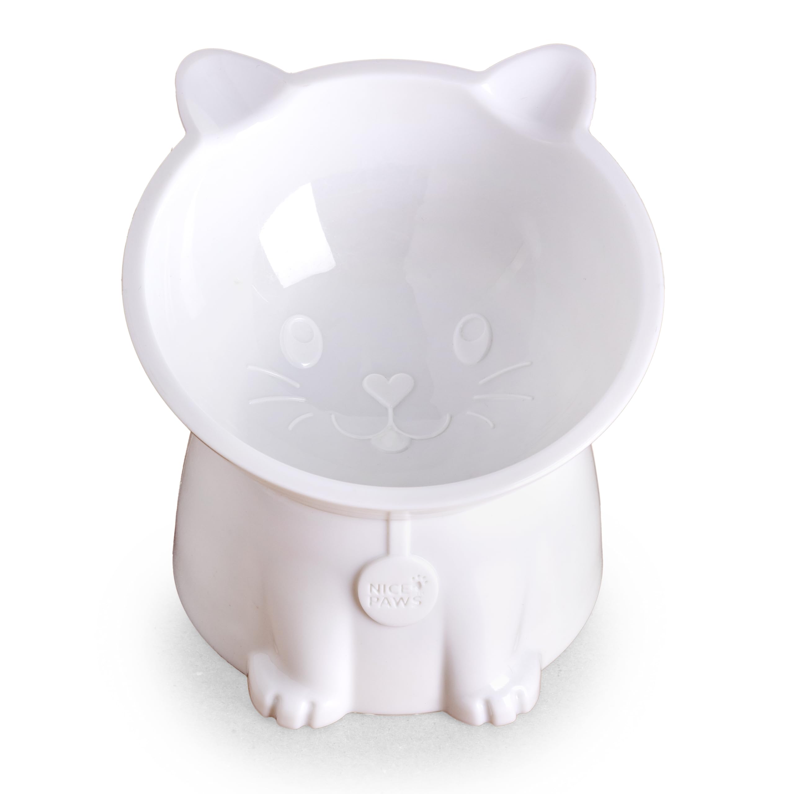 NICE PAWS - Tilted Elevated Cat Food Bowl - White/Grey/Blue/Pink - 1 Pc - Anti Vomit Raised Pet Bowl for Cats and Small Dogs - 100% Recycled Plastic