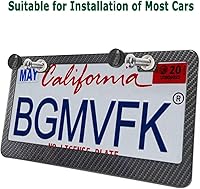 Vista 4 de BGMVFK Marco de matrícula de fibra de carbono, cubierta de aluminio negro resistente para placa de automóvil, paquete de 2 unidades a prueba