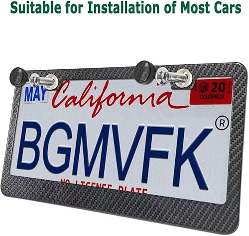 Miniatura 4 de BGMVFK Marco de matrícula de fibra de carbono, cubierta de aluminio negro resistente para placa de automóvil, paquete de 2 unidades a prueba de