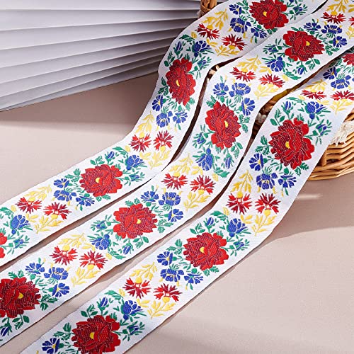 Cinta jacquard de 2 pulgadas con ribete floral vintage bordado denso para manualidades boho 8