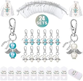 Ospite Regalo Comunione,24Set Ciondolo Angelo Custode+ Sacchetto di Organza+Carta Kraft Bomboniere Battesimo Ragazzo per Bomboniere Ospite Comunione Cresima Matrimonio Battesimo Regalo Festa Souvenir