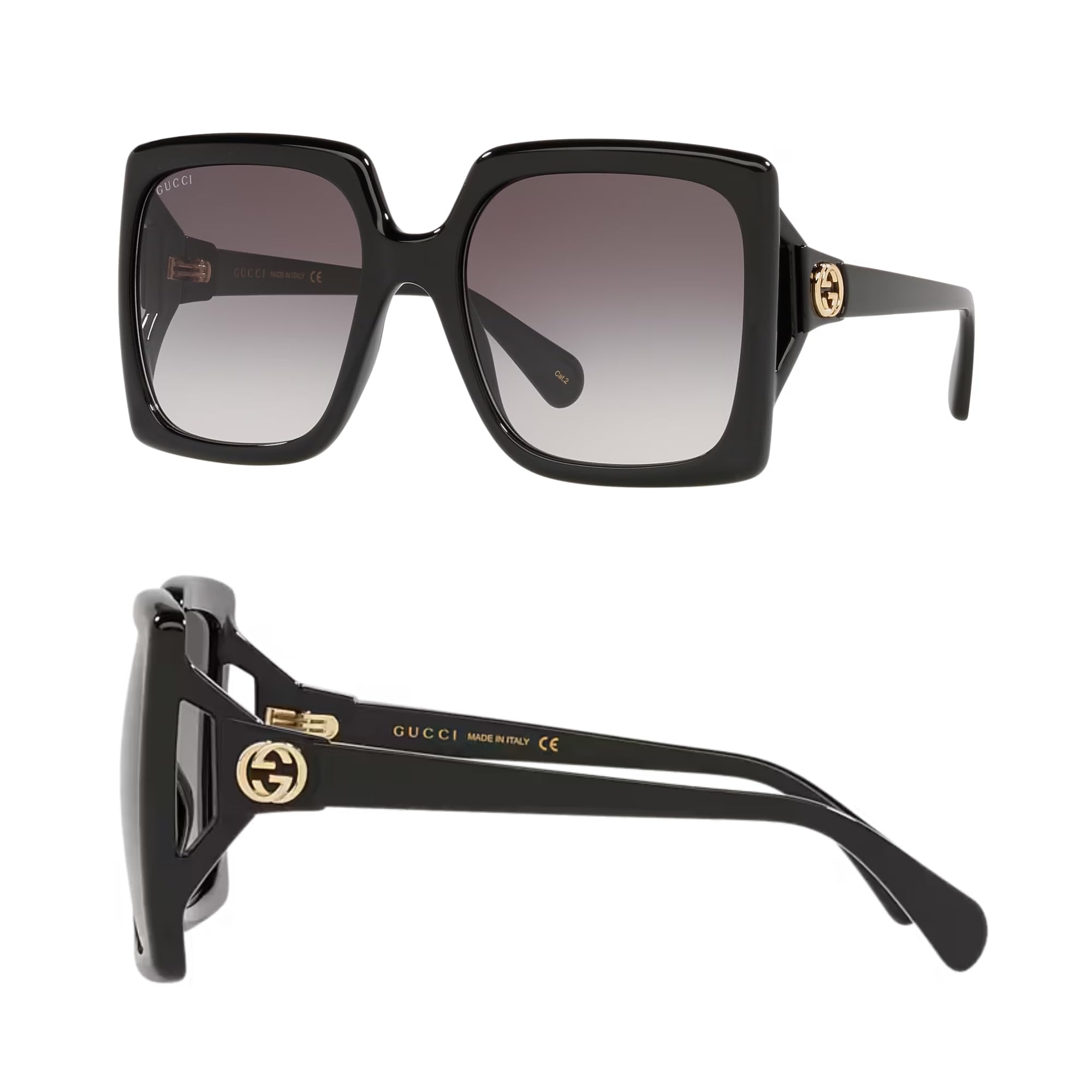 Gucci GG0876S GG Interlocking Logo Square-Shaped Non-Polarized Sunglasses for Women – Includes Luxury Eyewear Kit – Black Frame with Gray Lens