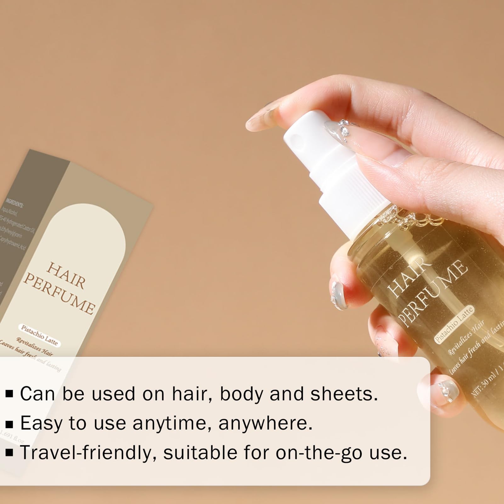Profumo per capelli da donna, a lunga durata, profumo leggero, nebulizzato, portatile, 50 ml, per donne, matrimoni, appuntamenti, vacanze