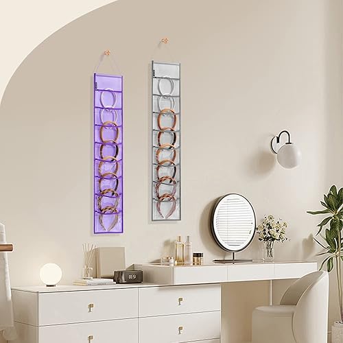 Miniatura 4 de Organizador de diadema para colgar en la pared, cintas para el cabello, accesorios para el cabello con bolsillos transparentes (8 bolsillos, 2
