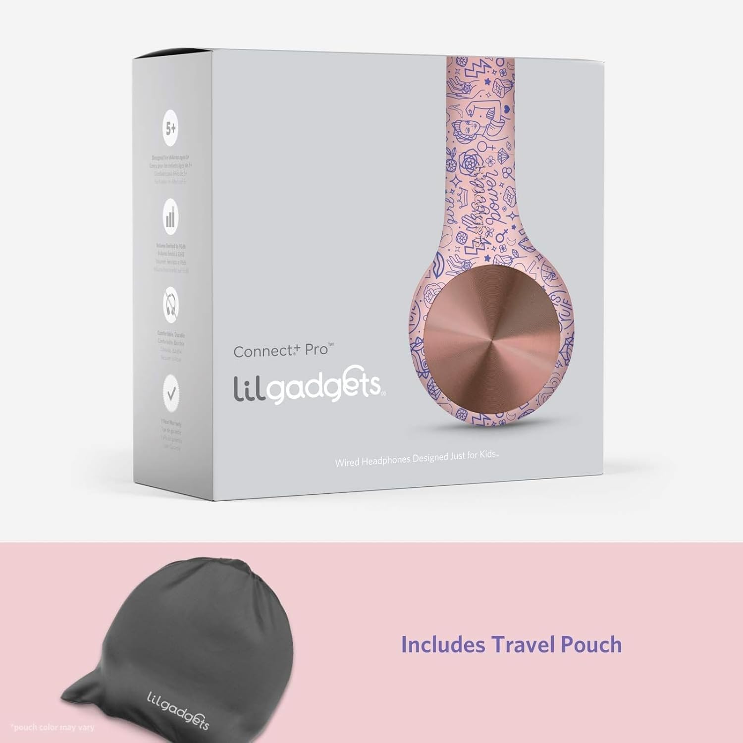 LilGadgets Connect+ Pro Wired Kids Headphones for School with Microphone, Volume Limiting Over-Ear Headset with Cord, SharePort Technology & SoftTouch Padding, Girl Power - Image 7