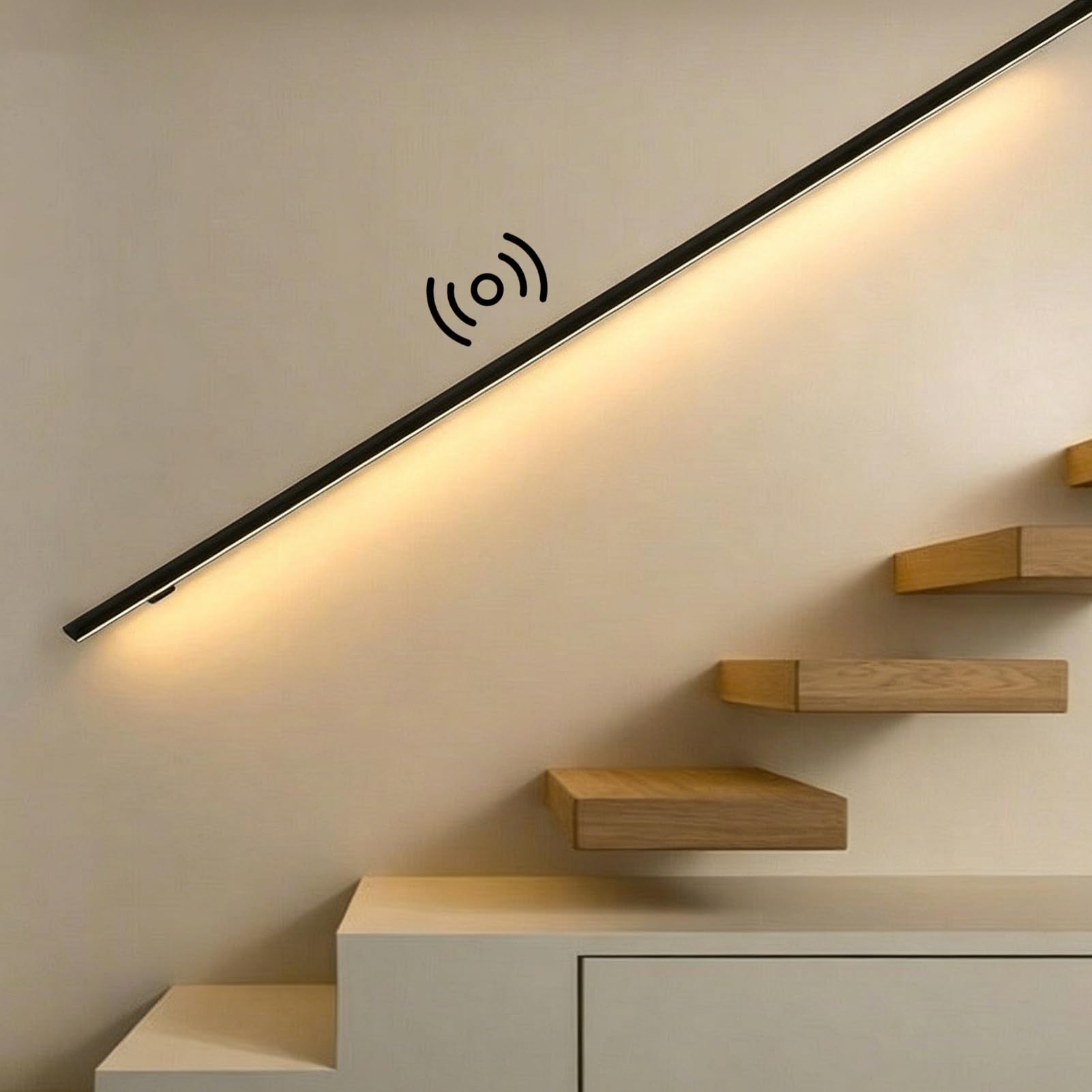 LED Lighting Aluminum Alloy Stair Handrail, Illuminated Sensor Activated Banister Rails for Hallway, Wall Mounted Support Stair Railing Rod(Left Warm Light,2.3ft/0.7m)
