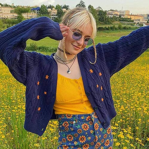 Women Floral Embroidery Cardigans Y2K Oversize Autumn Sweaters Korean Harajuku Vintage Coats Aesthetic Tops