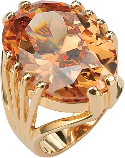 PalmBeach Yellow Gold-Plated Oval Cut Champagne Cubic Zirconia Cocktail Ring Sizes 7-12
