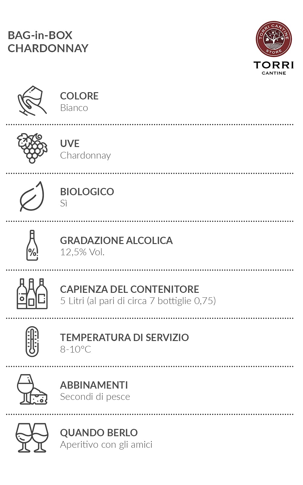 Vino bianco Bag in Box Chardonnay Biologico 5 Litri