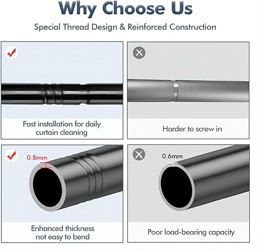 Miniatura 3 de Barras de cortina para ventanas de 30 a 78 pulgadas, paquete de 2 barras de cortina negro mate de 58 pulgadas con soportes, barras de cortina