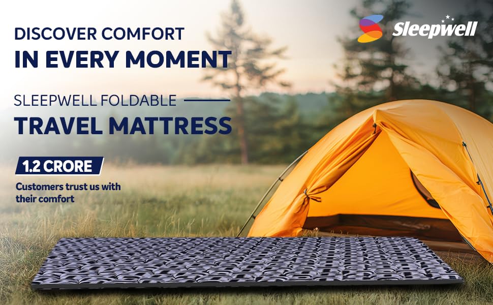 Image of Sleepwell Travel Mattress 1 Inch | Single Bed Mattress | Triple-Layer Quiltec Quilting | Polyester Knitted Fabric | Extra Soft | Multi-Purpose | Light Weight | Easy-to-Store | 72X30X1 | 1 Yr Warranty