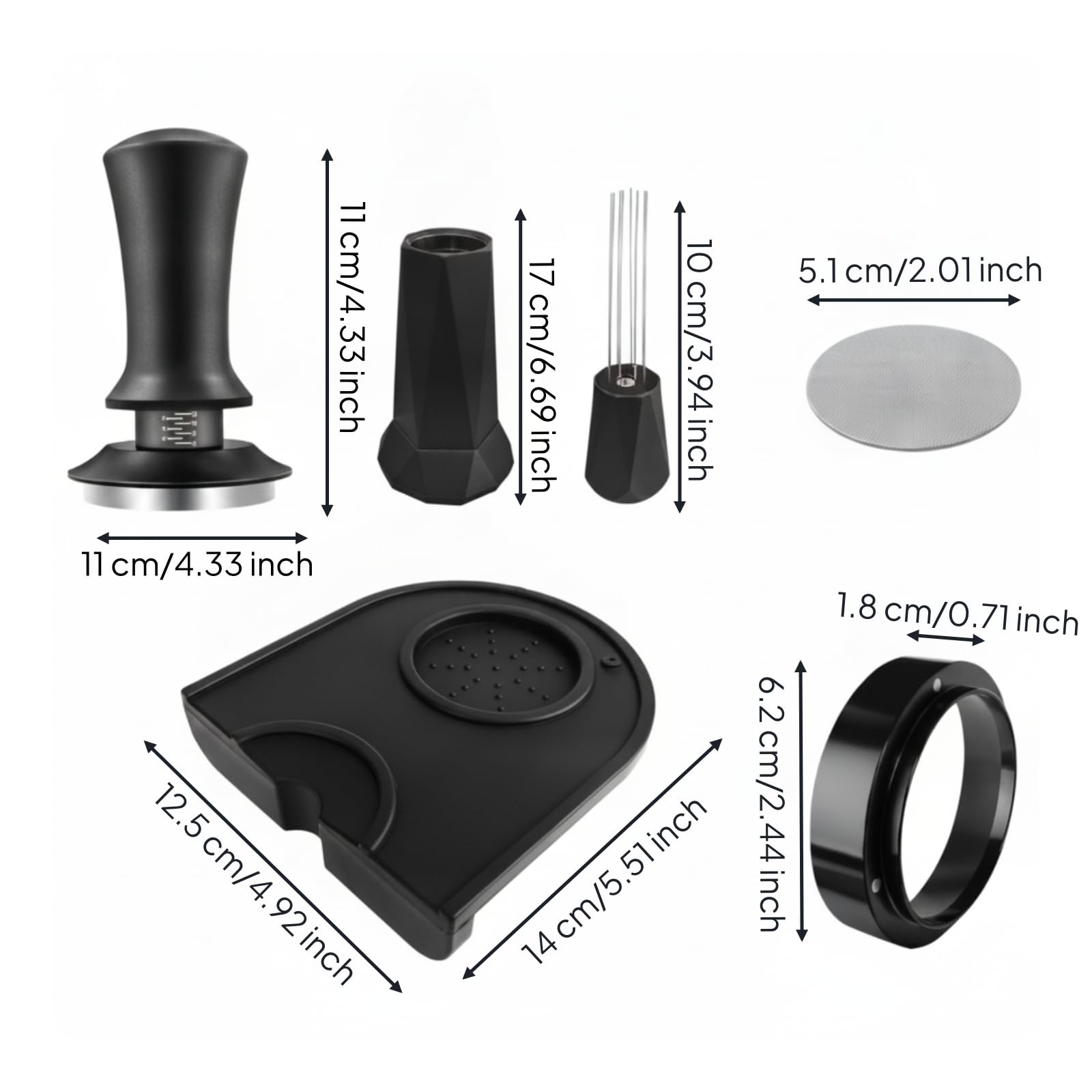 Baoblaze 1 Pezzo Pressino caffè Espresso Tamper Accessori Distribuzione Set Acciaio Silicone con Supporto Utensile E Tappetino Protettivo Adatto per Domestico Bar Ufficio, con 8 Aghi di Ricambio