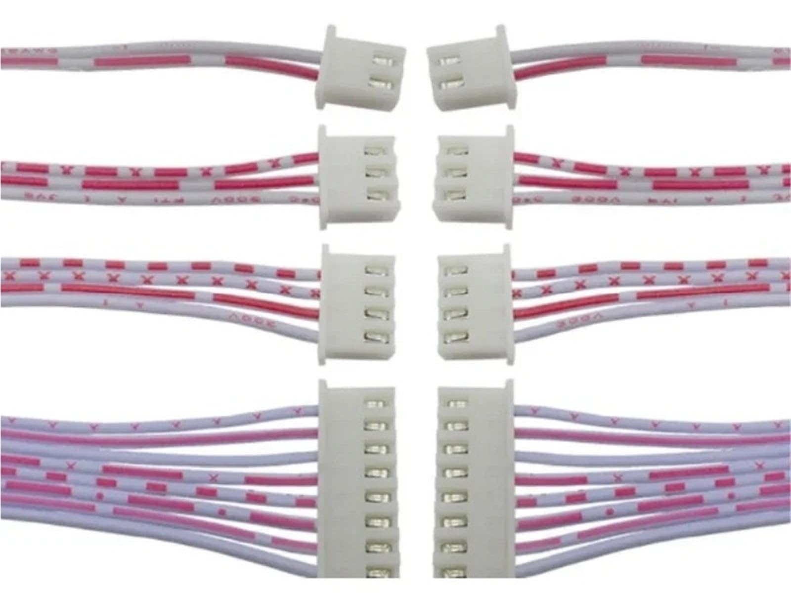 10 PZ XH2.54 Connettore Femmina Cavo Terminale cm 20 30 JST 2.54mm Rosso Filo bianco p 3 4 5 6 7 Testa Singola/Doppia 26AWG