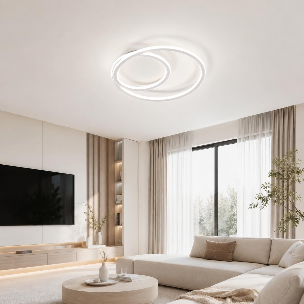 Plafón LED Regulable con Mando a Distancia, 68W Lámpara de Techo Moderna Espiral 40cm (3000K-5000K), Iluminación Bilateral 360° en Aluminio y Silicona para Salón, Dormitorio, Cocina