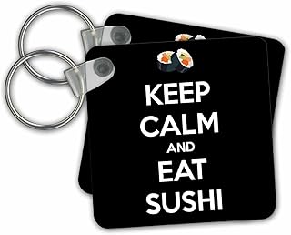 3dRose Keep calm and eat sushi. Black. - Key Chains, 2.25 x 2.25 inches, set of 2 (kc_173313_1)