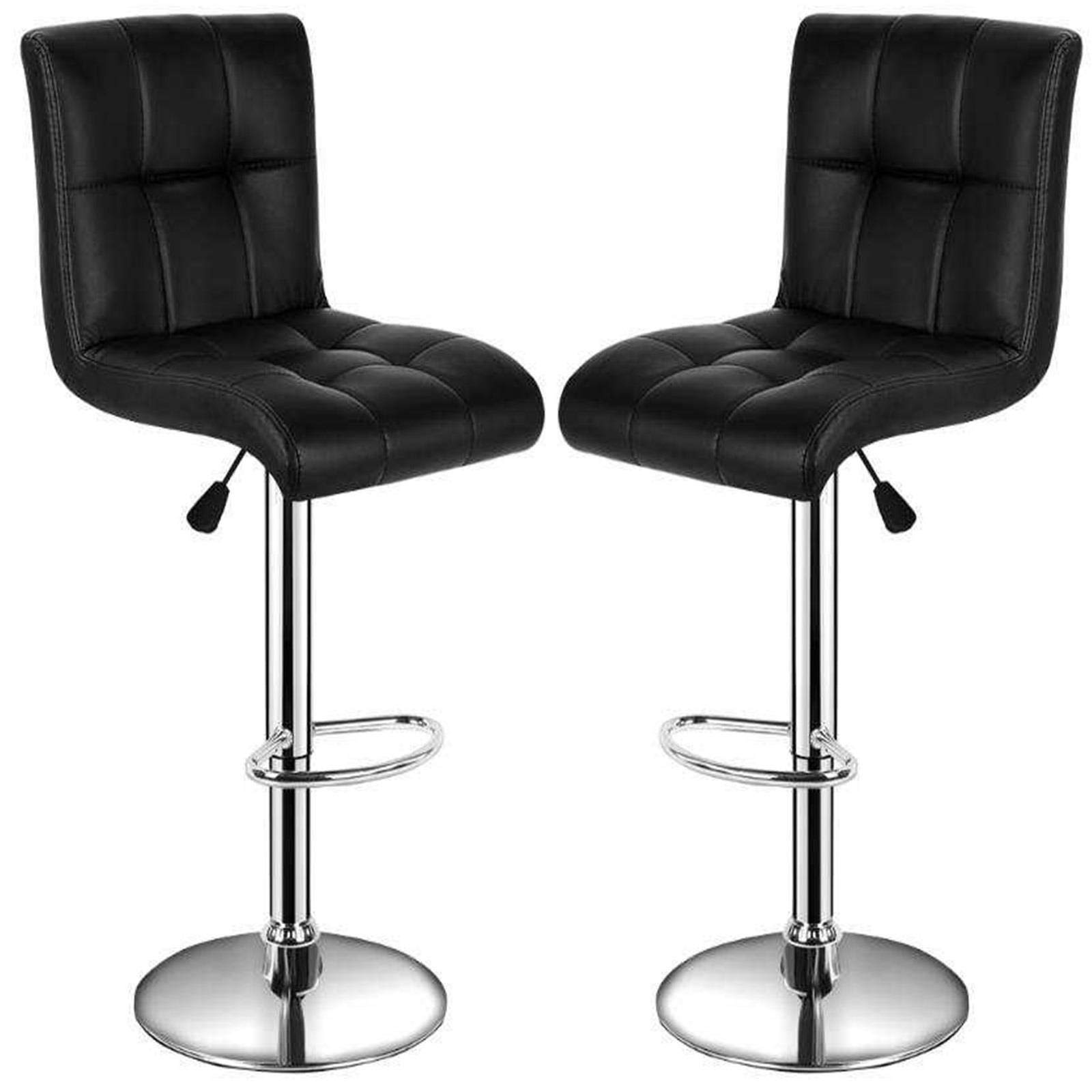 Gr8 Home Set of 2 Faux Leather Breakfast Bar Stool Swivel Kitchen Cafe Dining Restaurant Chrome Chairs Gas Lift Pair of Seats [Black]