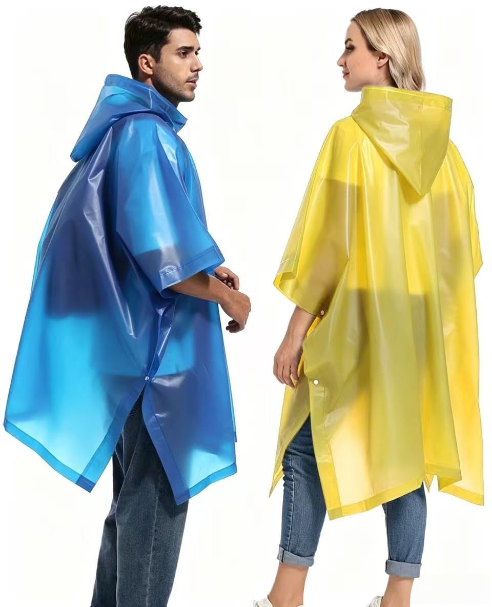 Reusable Rain Ponchos with Drawstring Hood for Adults, Waterproof Thicken Rain Coat, 2 Packs