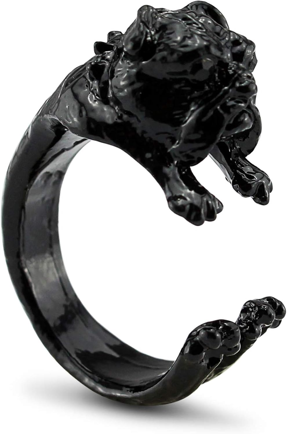 Serebra Jewelry English Bulldog Ring with Silver, Bronze, Black Tone Adjustable Size Women (Black)