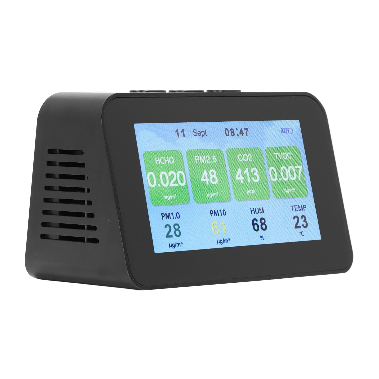 Monitor de calidad del aire Pantalla LCD multifuncional de 4,3 pulgadas Dióxido de carbono PM2.5 PM1.0 PM10 Probador de temperatura y humedad para uso en interiores y exteriores