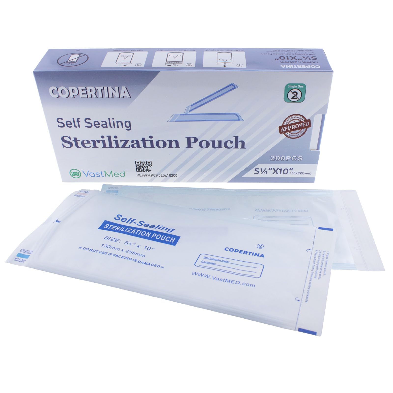 COPERTINA Self Seal Sterilization Pouches with Dual Indicators for Dental Tools by VASTMED | Autoclave Sterilizer Bags Pouch for Tools (5.25x10