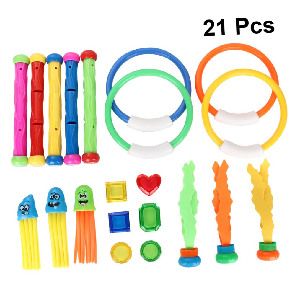 Hemobllo Lot de 21 Jouets de Plongée Garçon et Filles Bâtons et Anneaux de Plongée Plastique Couleur Aléatoire Jeu Piscine Natation Débutants