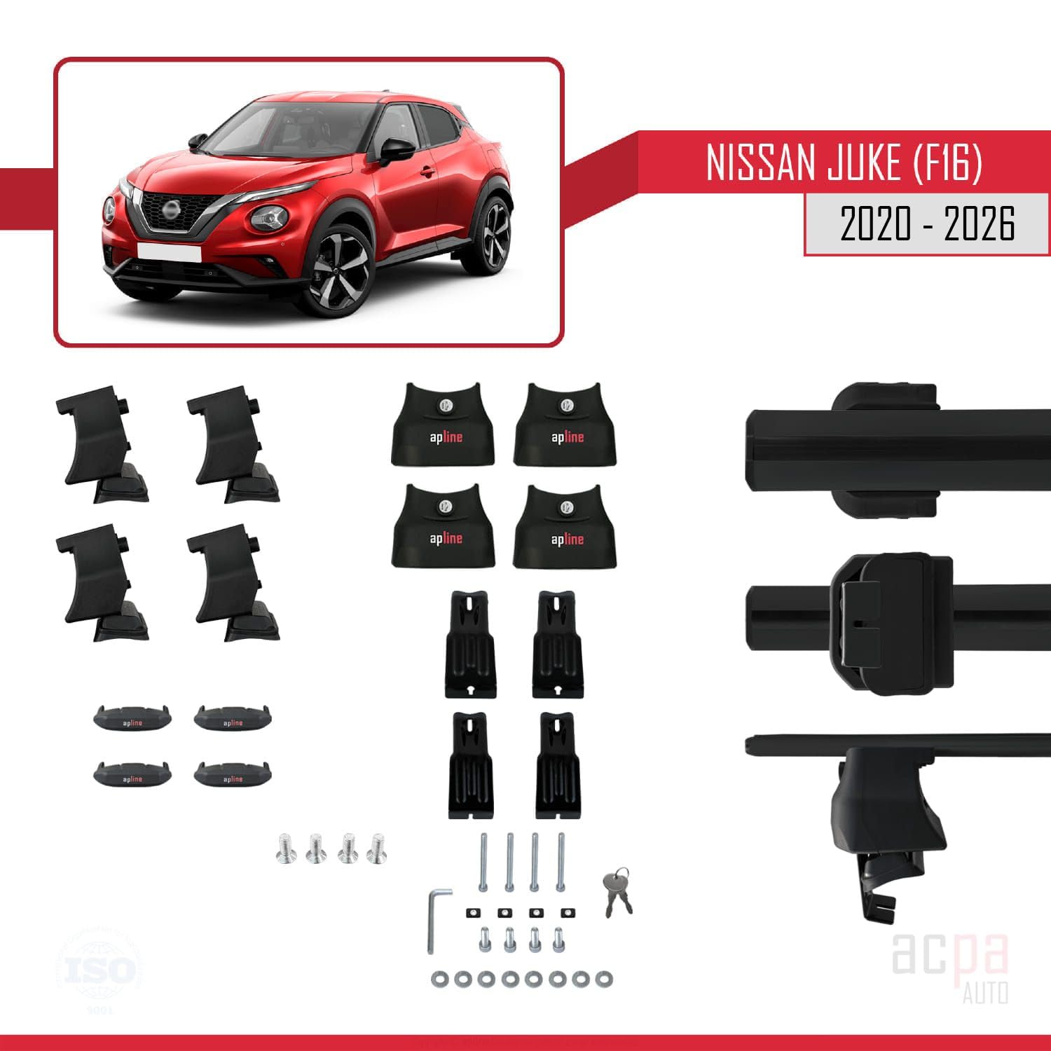 Compatible con Nissan Juke F16 2019-2023 Barras portaequipajes ACE-4, color negro