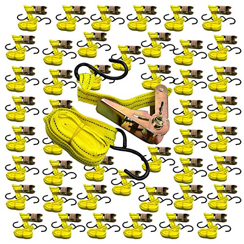 BlueDot Trading Bundle of 48 up to 13 Ft Quick Release Ratchet Tie Downs with Heat Treated Vinyl ‘S’ Hook Soft Loops for Lighter Load Transport, Quantity 48