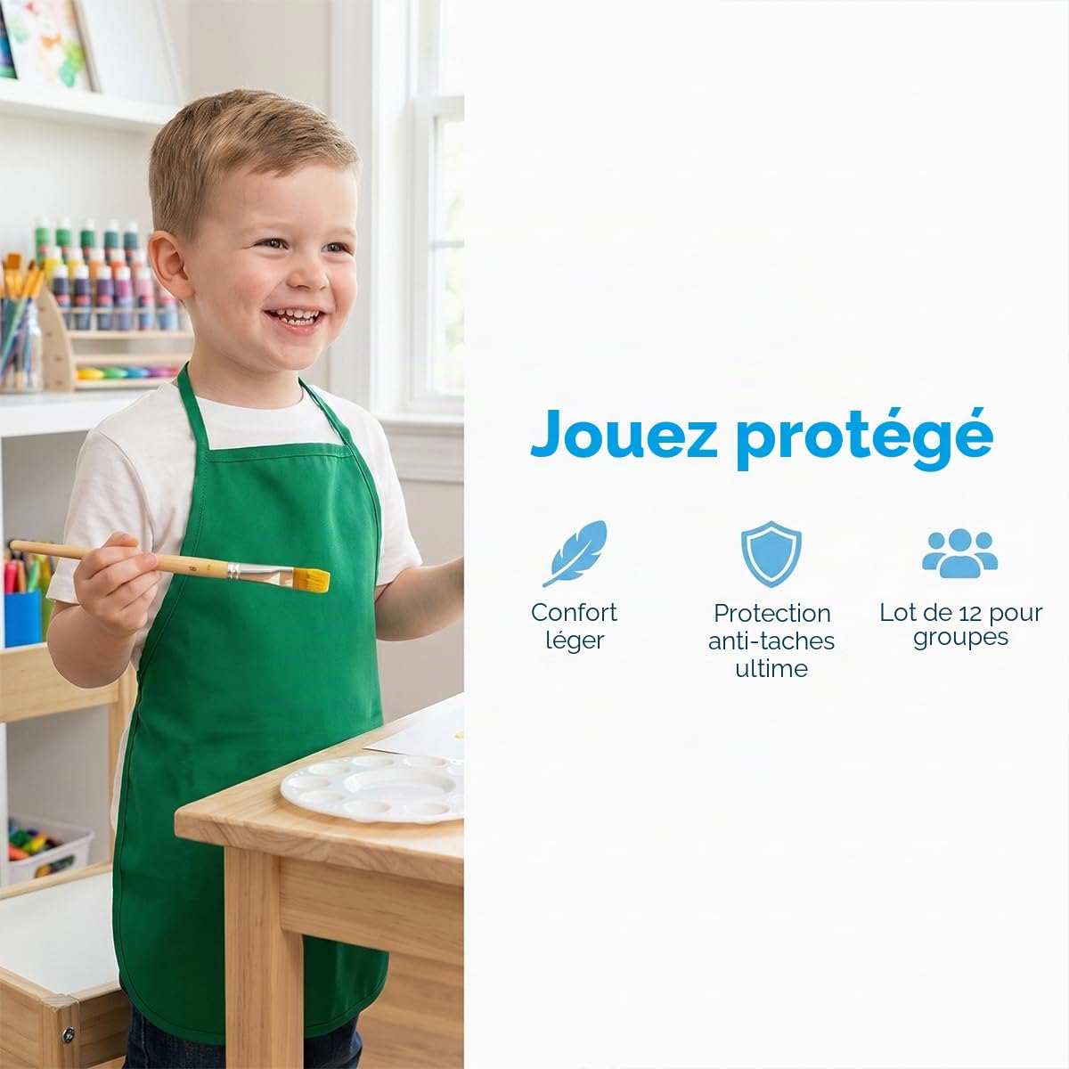 12 Pièces Tabliers de Peinture pour Enfants 2-9 Ans, 12 Couleurs | Children's Painting Apron, Tissu non Tissé, Jardinage Blouse pour la Pâtisserie, Les Travaux Manuels, Léger et Respirant