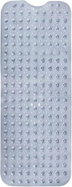 ZENO Bath Mat Non Slip Anti Mould 100x40cm - Extra Large Shower Mats with Suction Cups and Drain Holes, Rubber Bathtub Mat for Bathroom, Machine Washable (Grey)