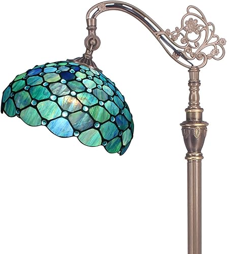 ZJART Tiffany - Lámpara de pie con vitrales morados, estilo uva, puente arqueado, cuello de cisne, luz de lectura antigua, ángulo ajustable, lámpara