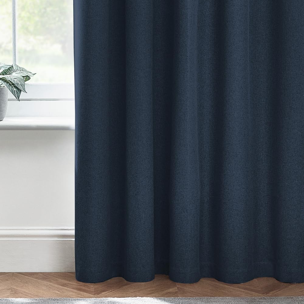 furn. Dawn Textured Blackout Eyelet Curtains, Thermal Lined Pair (Midnight, Width 117 x Drop 137cm), Blue - Image 4