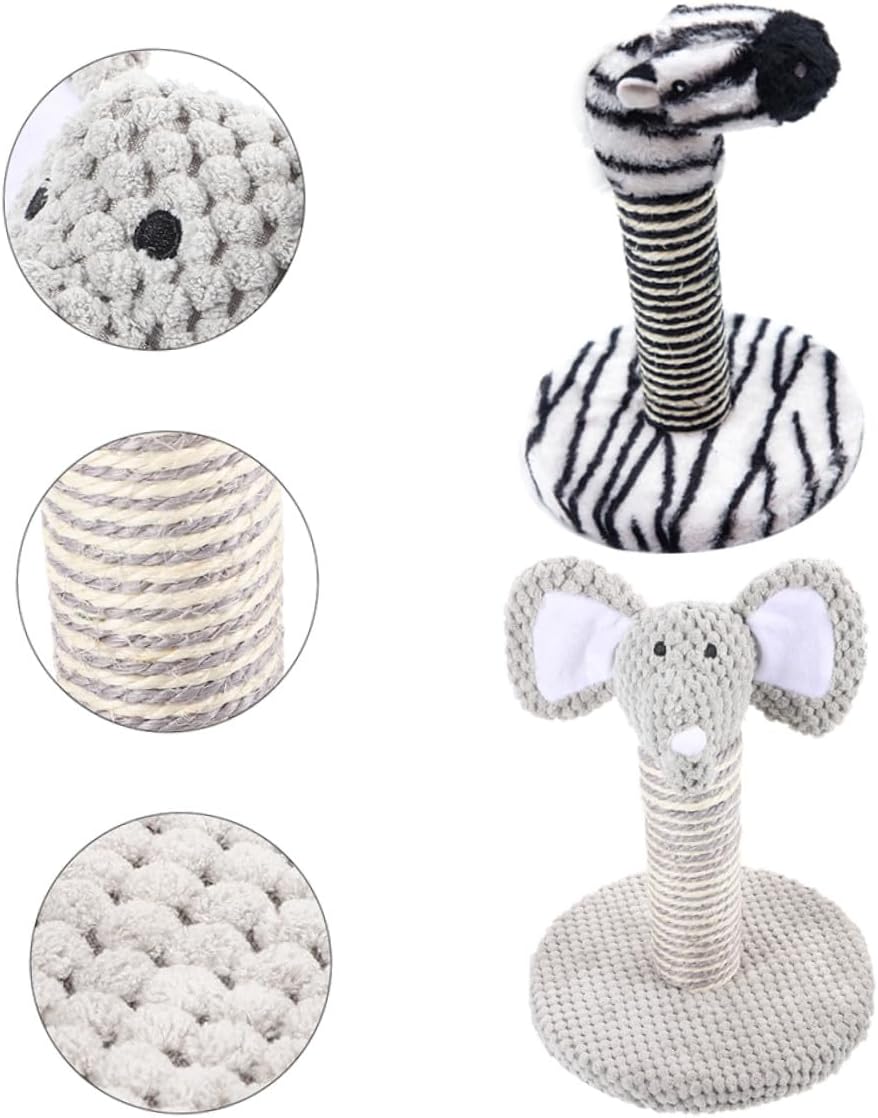 Balacoo 2pcs Small Elephant and Zebra Sisal Cat Scratching Posts Kitten Climbing Frame Indoor Wear-Resistant Vertical Cat Claw Scratcher for Household