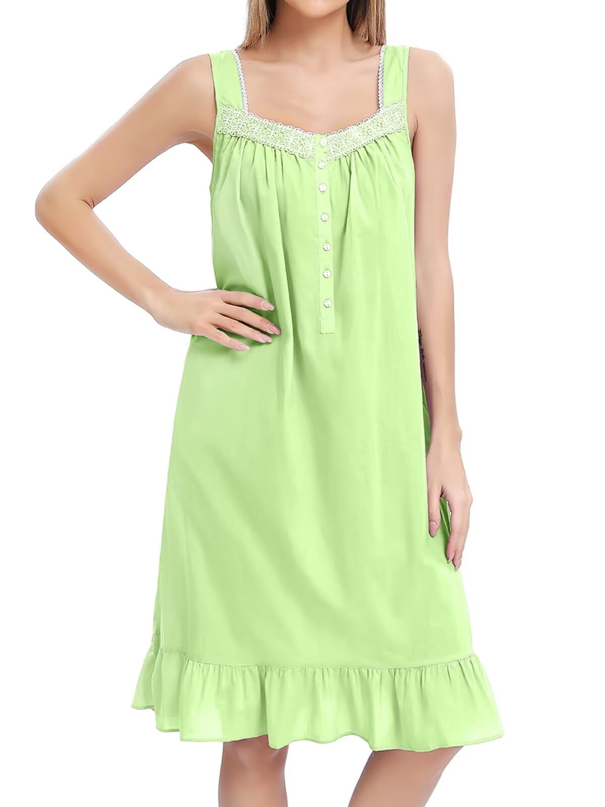 FMIRREO Cotton Nightgown for Women Sleeveless Comfy Sleepdress Lightweight Sleepwear Nightdress Cotton House Dress