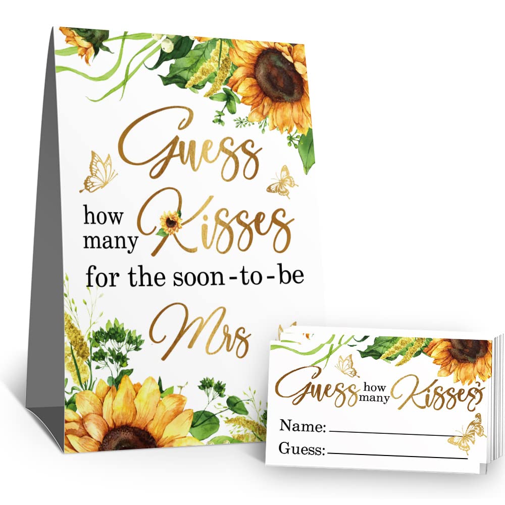 Buy How Many Kisses Bridal Shower Game Raffle Cards, Sunflower Golden