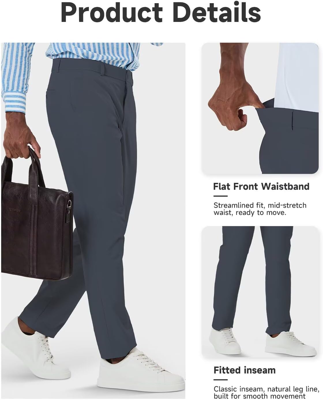 Mens Classic Fit Golf Pants Stretch Dress Pants 30''/32''/34'' Lightweight Casual Suit Pants with Pockets - Image 6