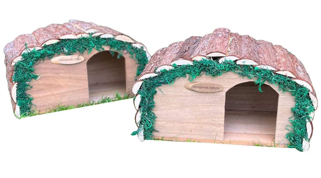Selections Wooden Hedgehog House Hibernation Shelter with Bark Roof - Pack of 2