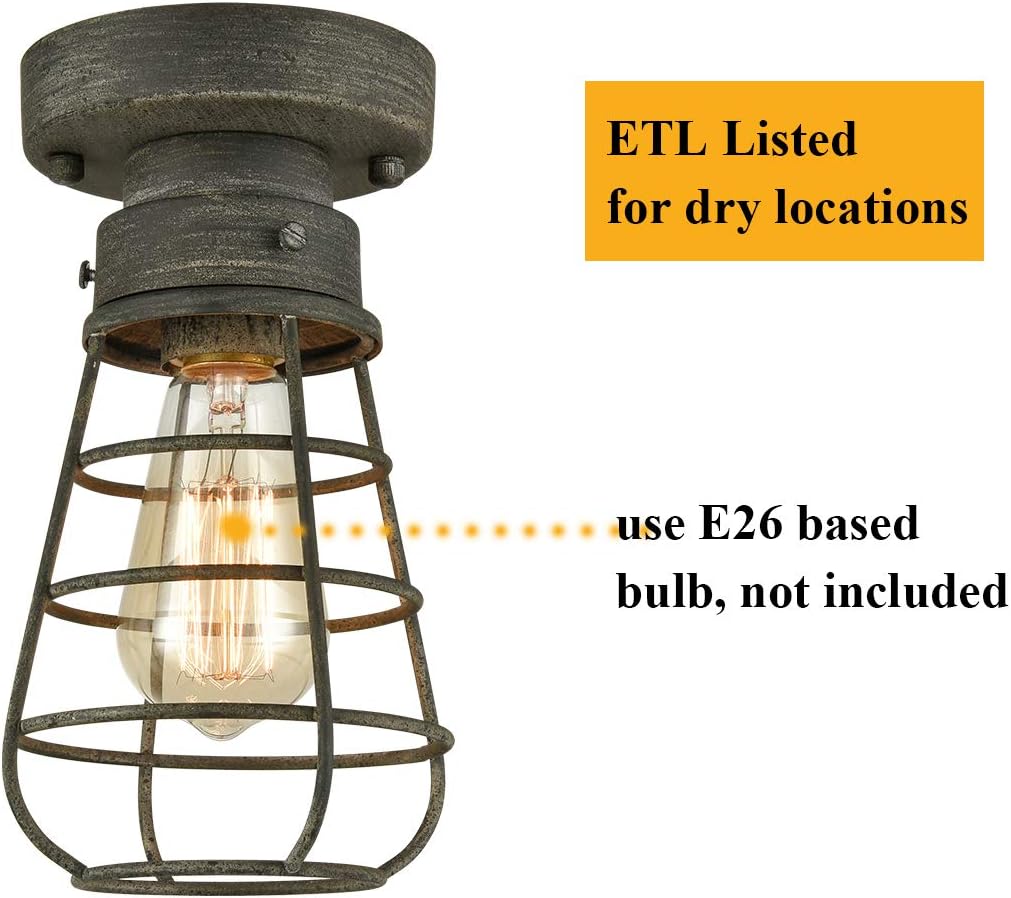 Farm Rustic Ceiling Light Fixture Small Metal Caged Ceiling Light Mini Close to Ceiling Lamp with Unique Rust Finish