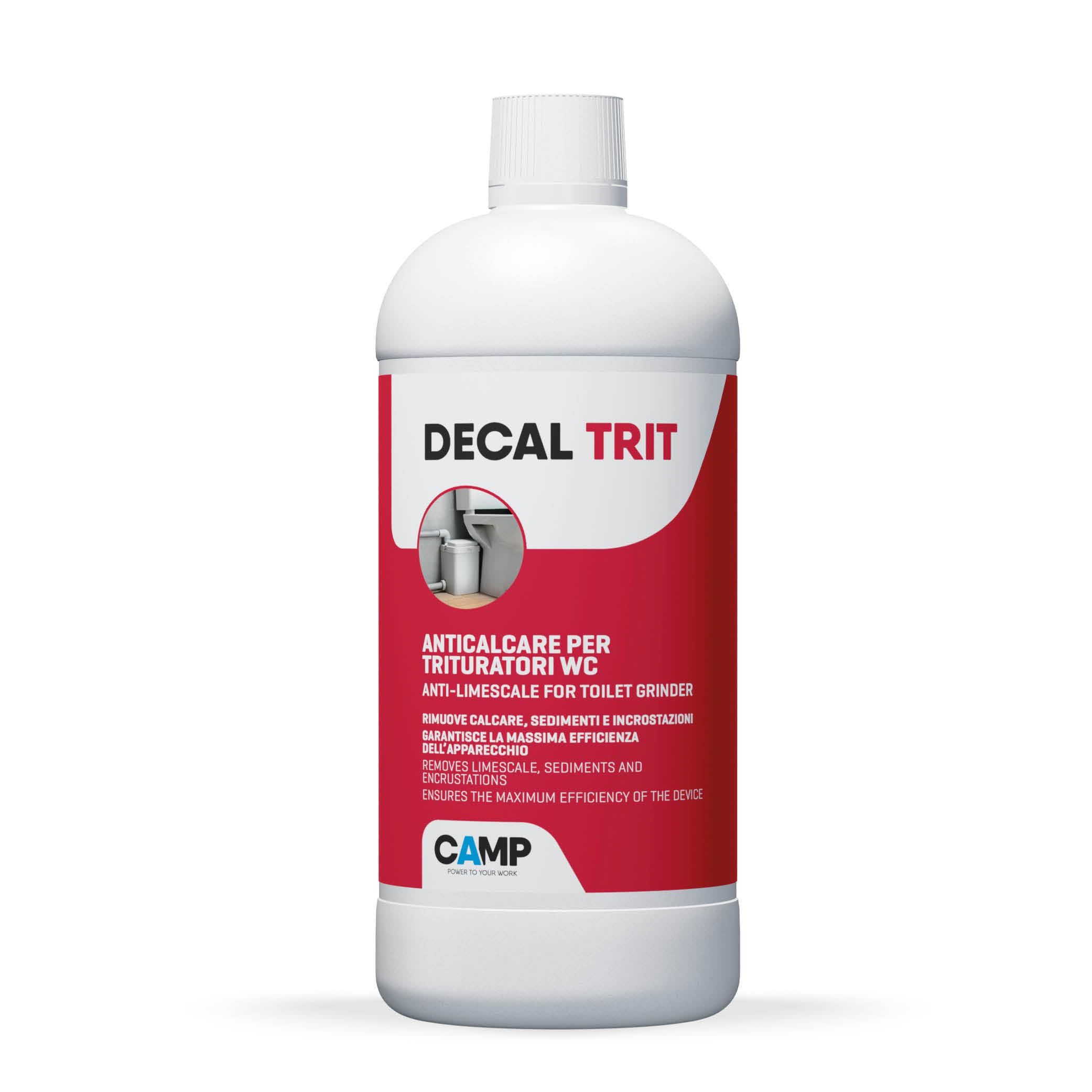 CAMP Decal Trit – Disincrostante WC Anticalcare per Trituratore e Scarico WC - Rimuove Calcare, Sedimenti e Incrostazioni Prevenendo Blocchi e Intasamenti - Pronto all'Uso, 1l, Made in Italy