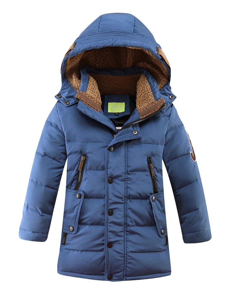 Niños Parka larga Chaquetas de plumas Acolchado con capucha Cremallera Puffer Ropa de Abrigo de invierno Caliente Cuello con forro polar,Múltiples bolsillos
