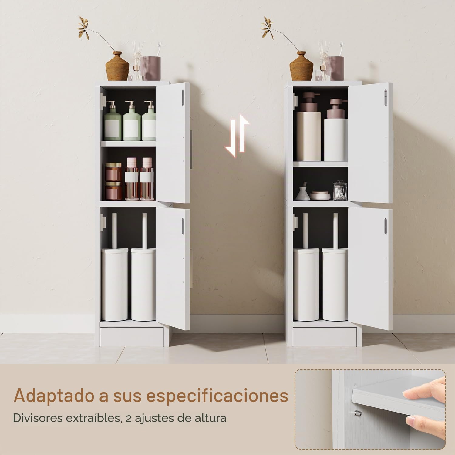 IBUYKE Armario de Almacenamiento para baño pequeño, Modelo WBS002W | Armario estrecho para guardar papel higiénico, con 2 puertas y estante ajustable, organizador de baño para espacios reducidos