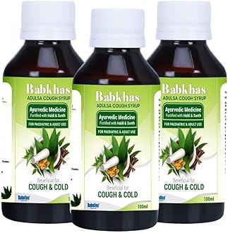 Babkhas Ayurvedic Adulsa Cough Syrup 100ml, Pack of 3 | Ayurvedic Cough Syrup For Kids & Adults, Helps in Relief from Sore Throat, Chest Congestion, All Types Of Cough & Cold With Goodness Of Haldi Sunth Turmeric Dry Ginger, Safe For Babies