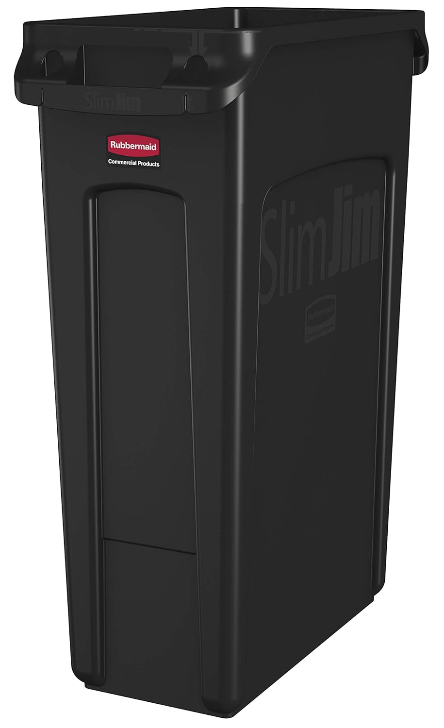 Rubbermaid Commercial Products Slim Jim Plastic Rectangular Trash/Garbage Can With Venting Channels, 23 Gal, Black, for Kitchen/Office/Workspace
