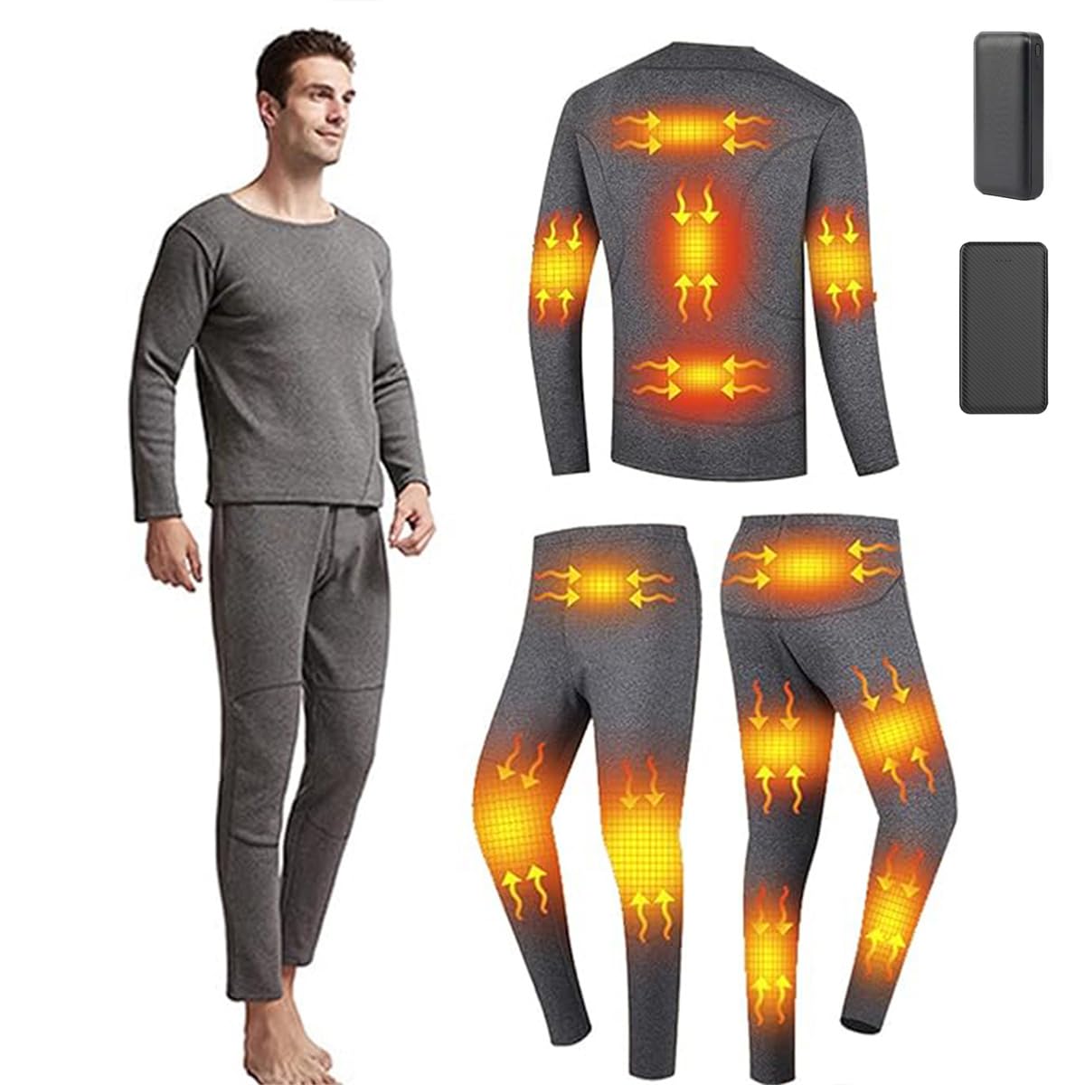 Completo Intimo Termico riscaldato per Uomo, Maglia e Pantaloni Termici elettrici USB, Controllo della Temperatura a 13 Zone