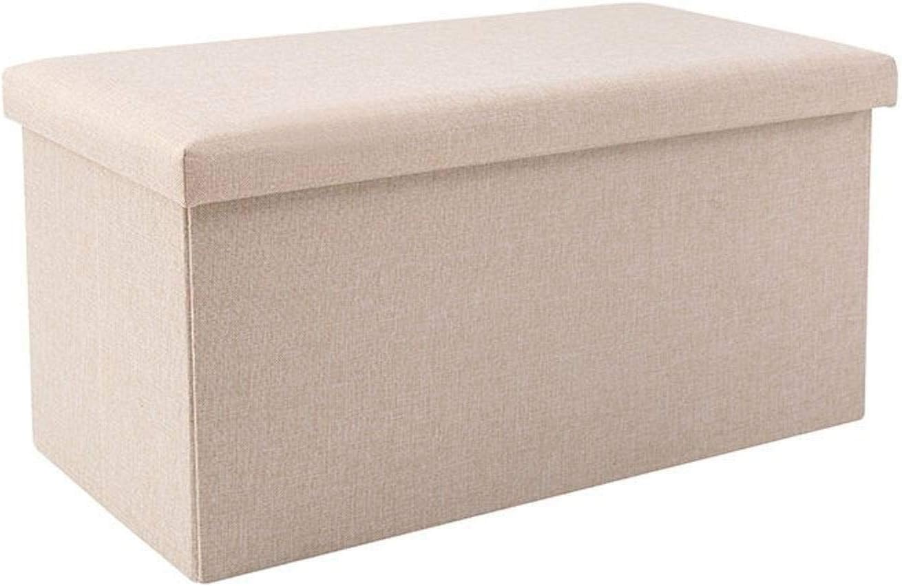 Tabouret ottoman pliant avec coffre rangement couleur riz 60x36x36cm