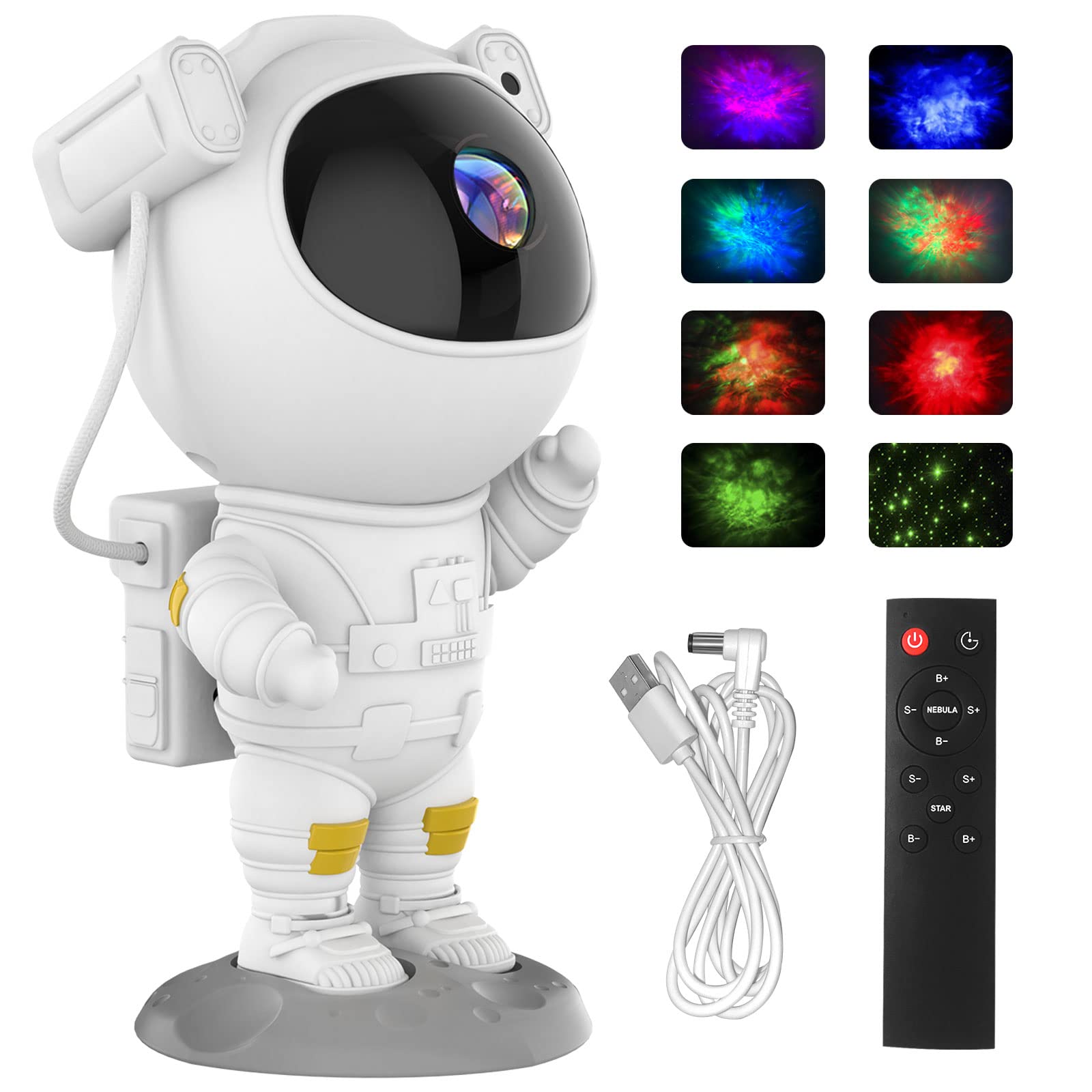 Astro Alan Modern USB Rotating Starry Night Light,Astronaut LED Projection Light Lamp,Kids Remote Control Nebula Projector with Timer,for Bedroom Nightstand/Party/Cinema/Party/BarIndoor Figurine Lamps