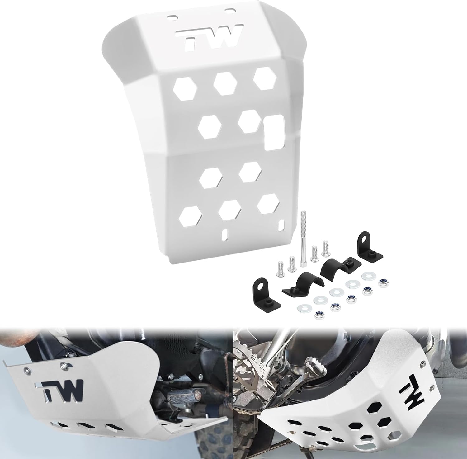 TW200 Skid Plate - Front Engine Bash Cover Guard Compatible with 1987-2025 TW 200 - Skidplate Thickness Enhancement with Engine Heat Dissipation Holes (Silver)
