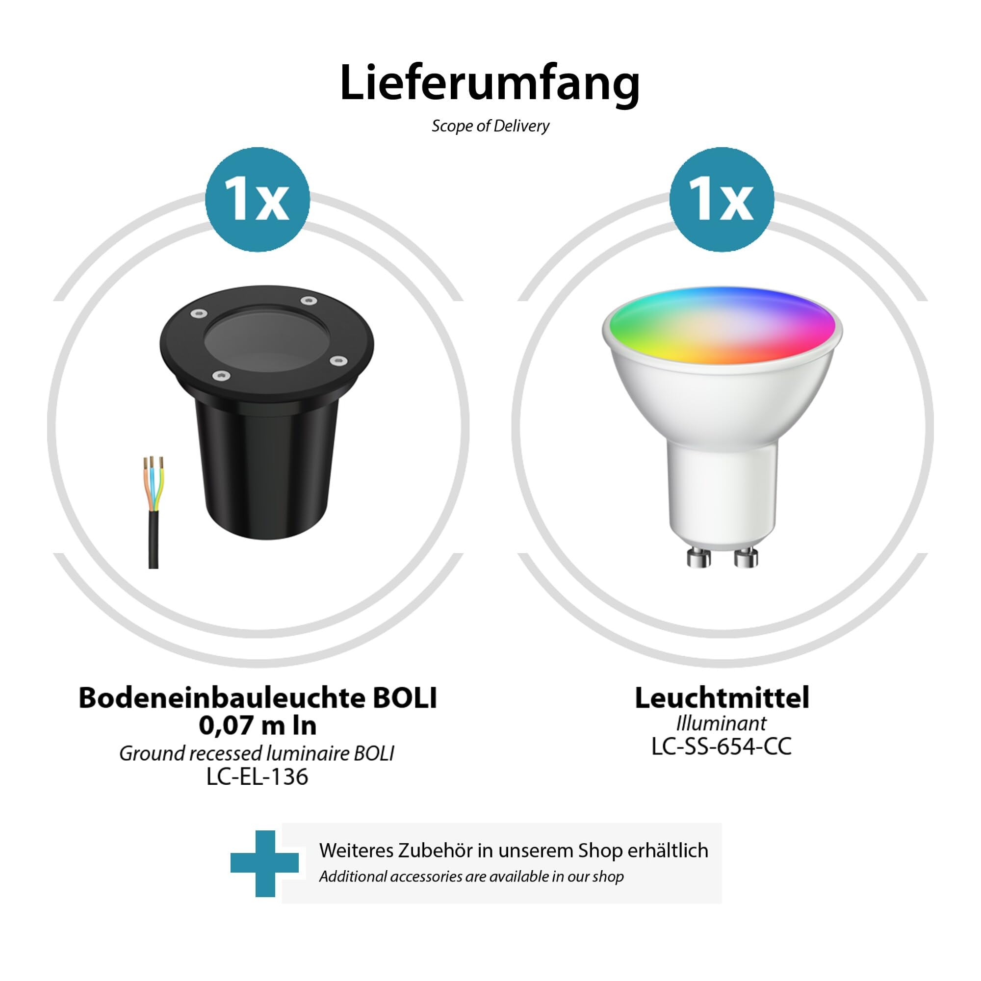 ledscom.de 6x Bodeneinbauleuchte BOLI für außen, IP67, schwarz, rund, 108mm Ø inkl. LED RGB Lampe, smart 473lm